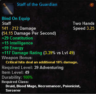 In-game tooltip for Staff of the Guardian