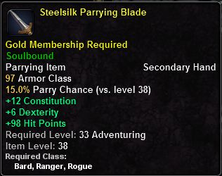 In-game tooltip for Steelsilk Parrying Blade
