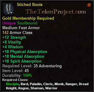 In-game tooltip for Stiched Boots