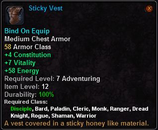 In-game tooltip for Sticky Vest