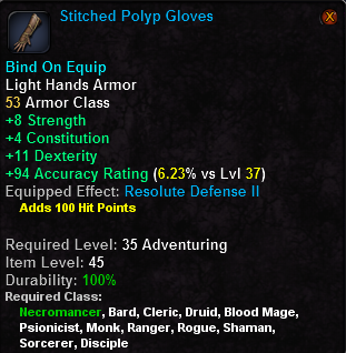 In-game tooltip for Stitched Polyp Gloves