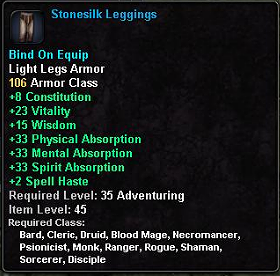 In-game tooltip for Stonesilk Leggings