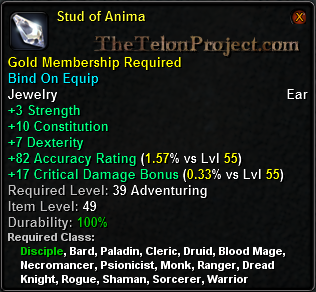 In-game tooltip for Stud of Anima