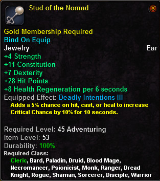 In-game tooltip for Stud of the Nomad