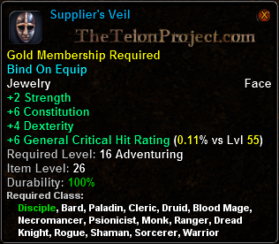 In-game tooltip for Supplier's Veil