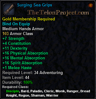 In-game tooltip for Surging Sea Grips