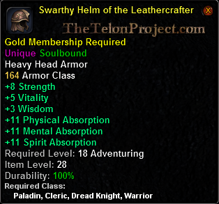In-game tooltip for Swarthy Helm of the Leathercrafter
