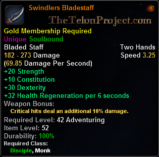 In-game tooltip for Swindlers Bladestaff