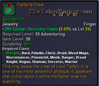 In-game tooltip for Talfyn's Crest