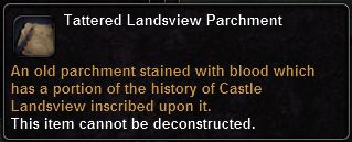 In-game tooltip for Tattered Landsview Parchment