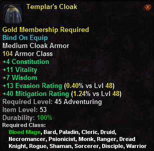 In-game tooltip for Templar's Cloak