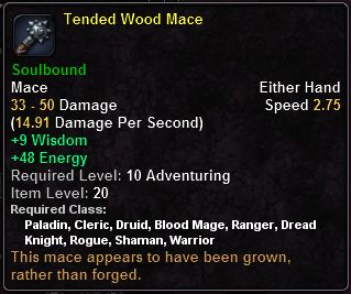 In-game tooltip for Tended Wood Mace