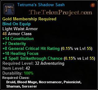 In-game tooltip for Tetruma s Shadow Sash