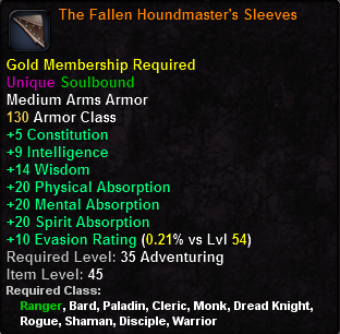 In-game tooltip for The Fallen Houndmaster's Sleeves