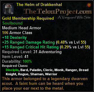 In-game tooltip for The Helm of Drakkenhal