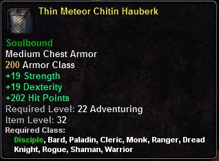 In-game tooltip for Thin Meteor Chitin Hauberk