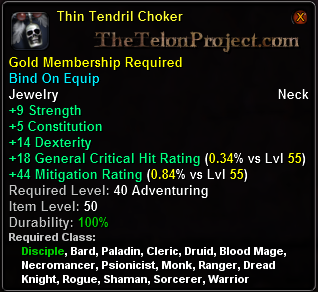 In-game tooltip for Thin Tendril Choker