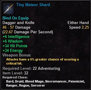 In-game tooltip for Tiny Meteor Shard