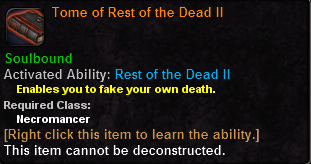 In-game tooltip for Tome of Rest of the Dead II