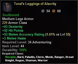 In-game tooltip for Toral's Leggings Of Alacrity
