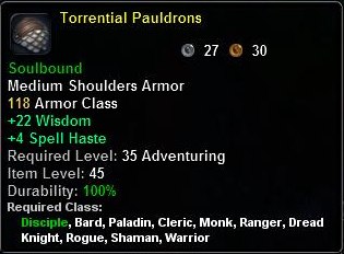 In-game tooltip for Torrential Pauldrons