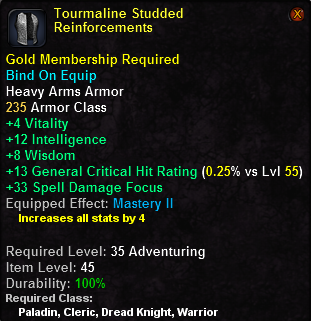 In-game tooltip for Tourmaline Studded Reinforcements