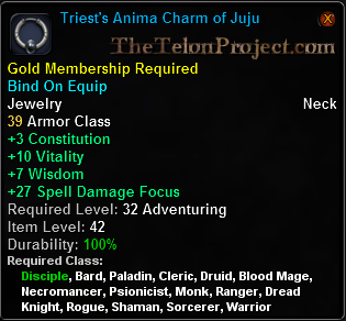 In-game tooltip for Triest's Anima Charm of Juju