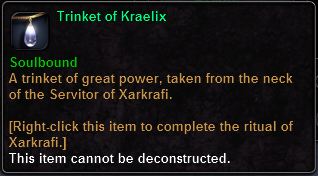 In-game tooltip for Trinket Of Kraelix