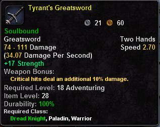 In-game tooltip for Tyrant s Greatsword