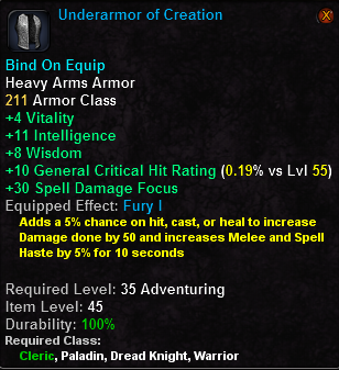 In-game tooltip for Underarmor of Creation