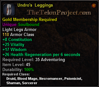 In-game tooltip for Undro s Leggings