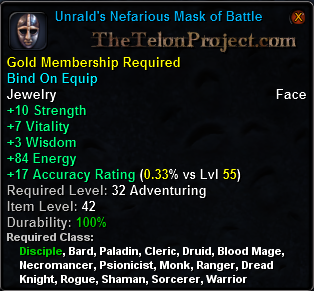 In-game tooltip for Unrald's Nefarious Mask of Battle