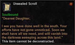 In-game tooltip for Unsealed Scroll