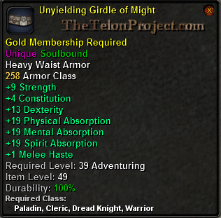 In-game tooltip for Unyielding Girdle of Might