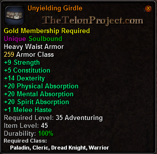 In-game tooltip for Unyielding Girdle