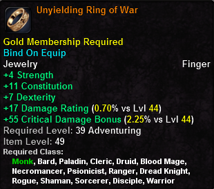 In-game tooltip for Unyielding Ring of War