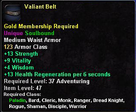 In-game tooltip for Valiant Belt