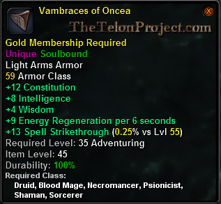 In-game tooltip for Vambraces of Oncea