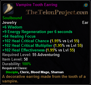 In-game tooltip for Vampire Tooth Earring