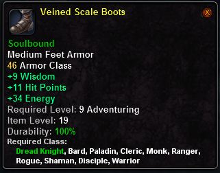 In-game tooltip for Veined Scale Boots