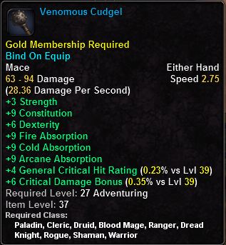 In-game tooltip for Venemous Crudgel