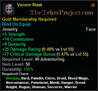 In-game tooltip for Venom Mask