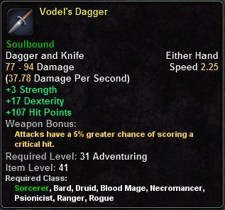 In-game tooltip for Vodel's Dagger