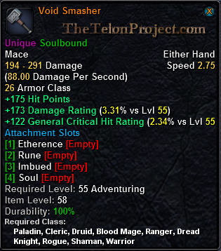 In-game tooltip for Void Smasher