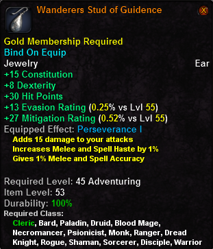 In-game tooltip for Wanderers Stud of Guidence