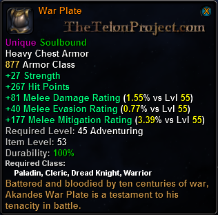 In-game tooltip for War Plate