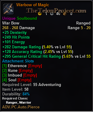 In-game tooltip for Warbow of Magic