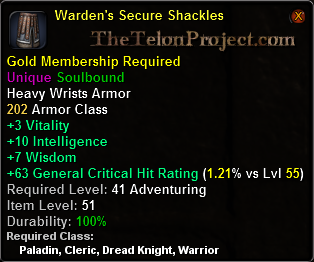 In-game tooltip for Warden s Secure Shackles