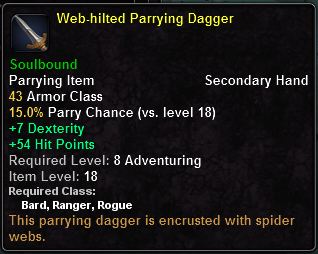 In-game tooltip for Web-hilted Parrying Dagger