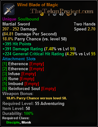 In-game tooltip for Wind Blade of Magic